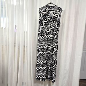 2/$30 ICE Black & White Aztec Print Liquid Knit Womens Dress Size XL Long Maxi